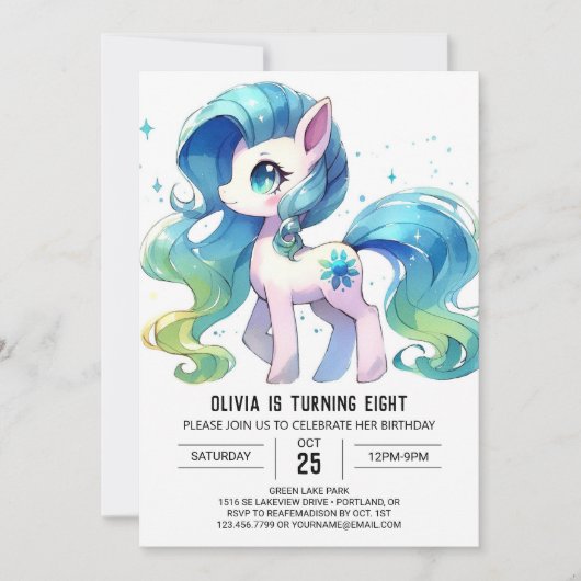 Pastel Online Horse Geburtstag Einladung (Vorderseite)