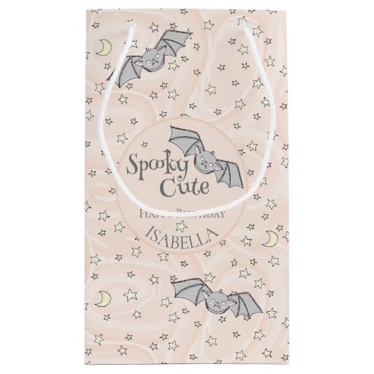 Pastel Orange Bats Spooky Niedlich Kleine Geschenktüte (Rückseite)