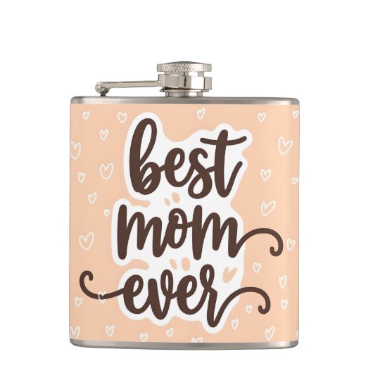 Pastel Orange Best Mama je Script Hearts Flachmann (Vorderseite)