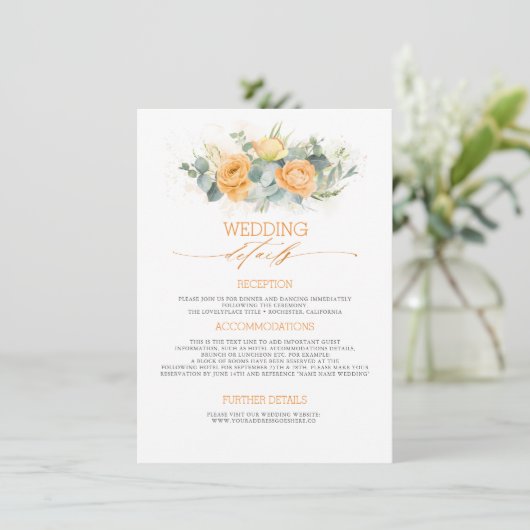 Pastel Orange Blume Hochzeitshilfegänger Begleitkarte (Stehend Vorderseite)