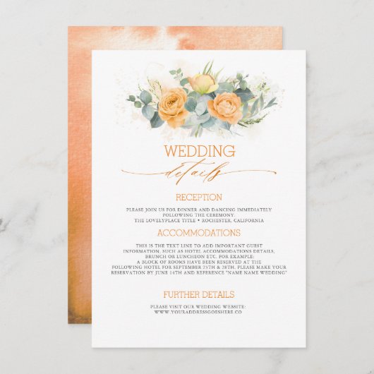Pastel Orange Blume Hochzeitshilfegänger Begleitkarte (Vorne/Hinten)