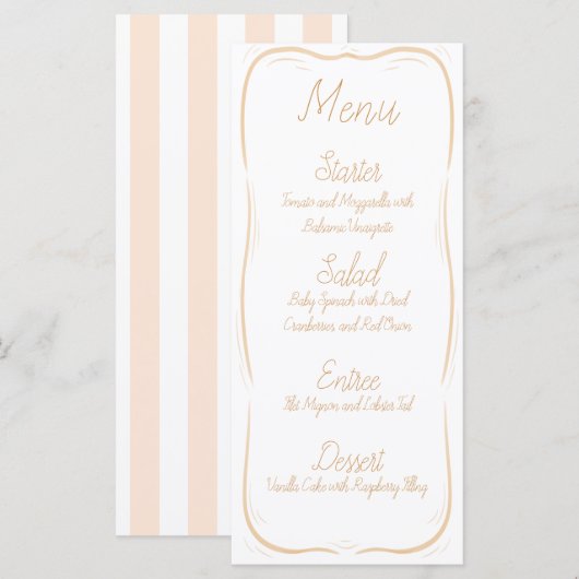 Pastel Orange Border Striped Wedding Menu Menükarte (Vorne/Hinten)