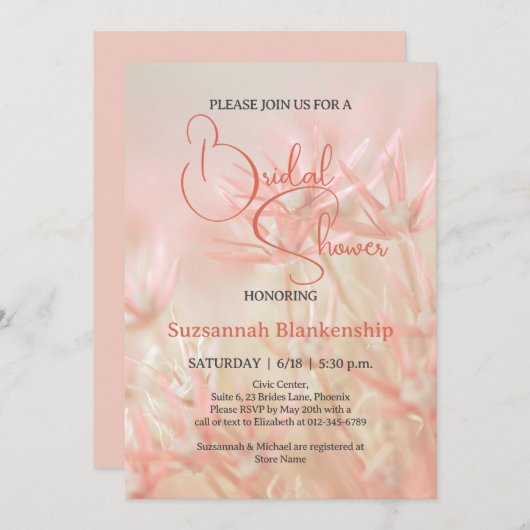 Pastel Orange floral Background Brautparty Einladung (Vorne/Hinten)