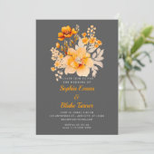 Pastel Orange Floral Bouquet Fall Gray Wedding Einladung (Stehend Vorderseite)