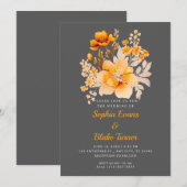 Pastel Orange Floral Bouquet Fall Gray Wedding Einladung (Vorne/Hinten)