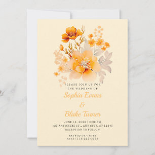 Pastel Orange Floral Bouquet Fall Yellow Wedding Einladung