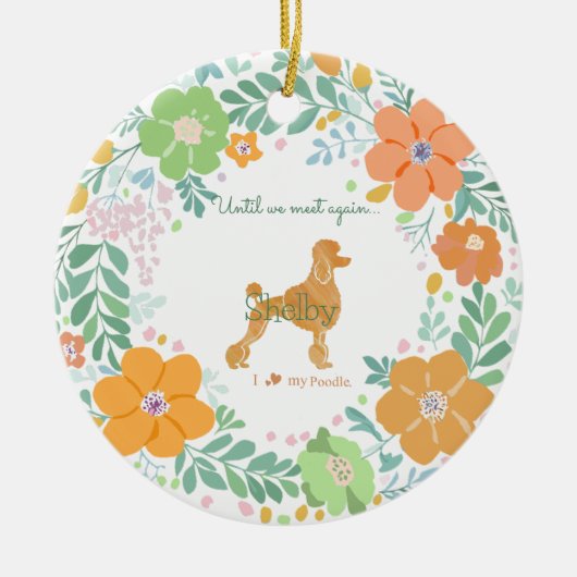 Pastel Orange Floral Poodle Custom Photo Memorial Keramik Ornament (Vorne)