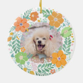 Pastel Orange Floral Poodle Custom Photo Memorial Keramik Ornament (Hinten)
