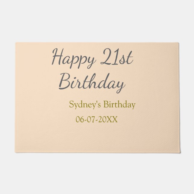 Pastel orange gray happy 21st birthday name date fußmatte (Vorderseite)