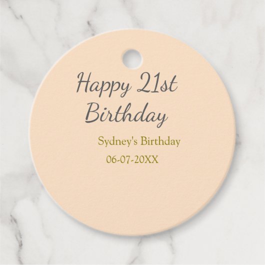 Pastel orange gray happy 21st birthday name date geschenkanhänger (Vorderseite)