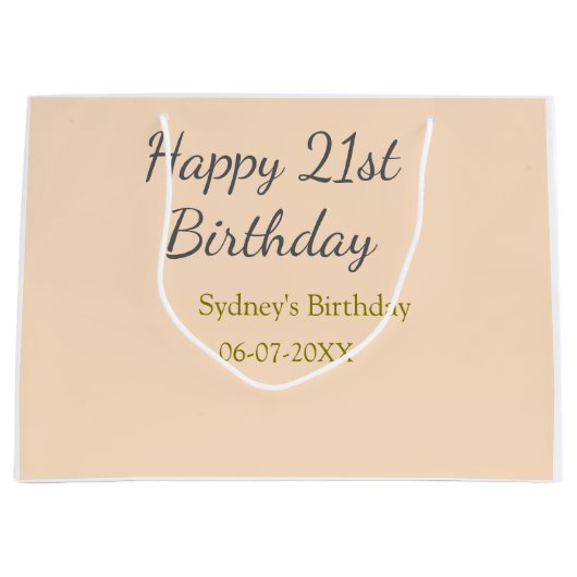 Pastel orange gray happy 21st birthday name date große geschenktüte (Vorderseite)