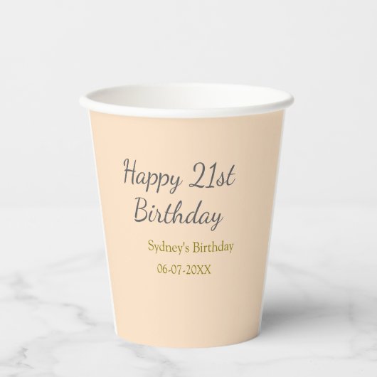 Pastel orange gray happy 21st birthday name date pappbecher (Vorderseite)