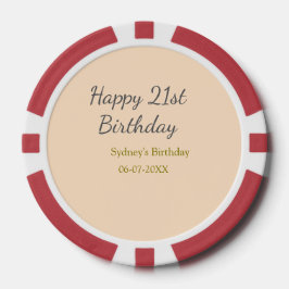 Pastel orange gray happy 21st birthday name date pokerchips