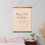Pastel orange gray happy 21st birthday name date wandteppich mit holzrahmen (Schlafzimmer)