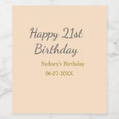 Pastel orange gray happy 21st birthday name date weinetikett (Einzelnes Label)