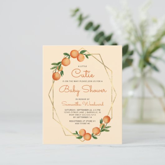 Pastel Orange Kleine Süsse Kinderdusche Einladung (Stehend Vorderseite)