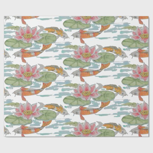 Pastel Orange Koi Fisch Rosa Blume Frühlingsgarten Geschenkpapier (Flach)