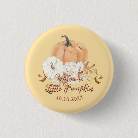 Pastel Orange Little Pumpkin Baby Shower Button (Vorderseite)