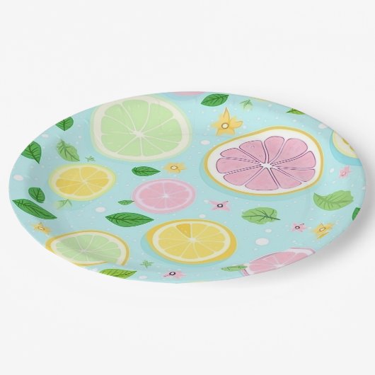 Pastel Orange Muster Pappteller (Schrägansicht)