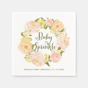 Pastel Orange Peonies Wreath Baby Sprinkle Serviette