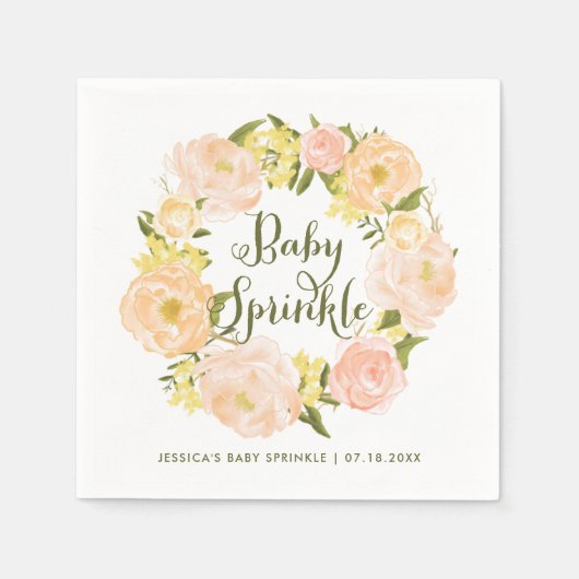 Pastel Orange Peonies Wreath Baby Sprinkle Serviette (Vorderseite)