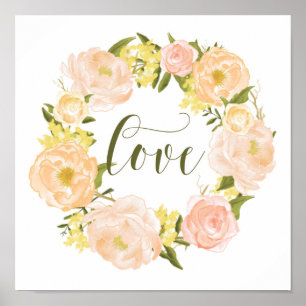 Pastel Orange Peonies Wreath   Liebe Poster