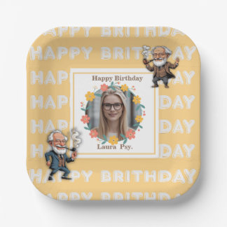 Pastel Orange Psychology Birthday Photo Square Fra Pappteller