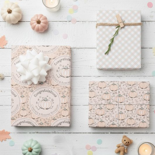 Pastel Orange Pumpkin Mama zu sein Glückwunsch Geschenkpapier Set