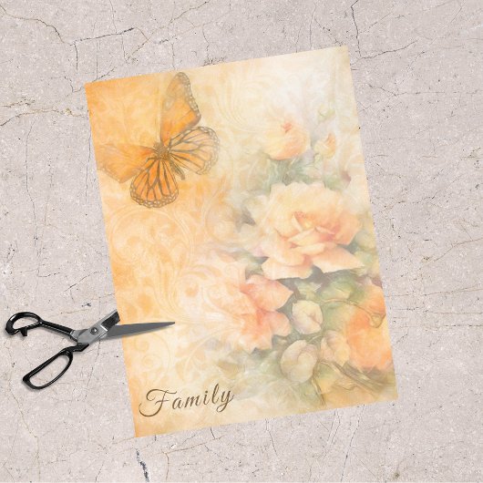 Pastel Orange Rose und Butterfly Family - Doppel Seidenpapier