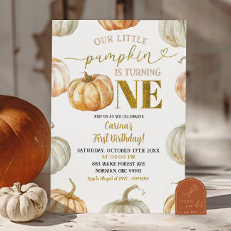 Pastel Orange und Gold Pumpkin Erster Geburtstag Einladung