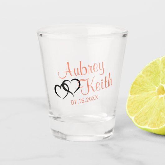 Pastel Orange und Schwarze Braut und Bräuche Schnapsglas (Vorderseite)