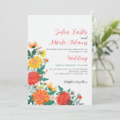 Pastel Orange Yellow Spring Dahlia Blume Hochzeit Einladung (Stehend Vorderseite)