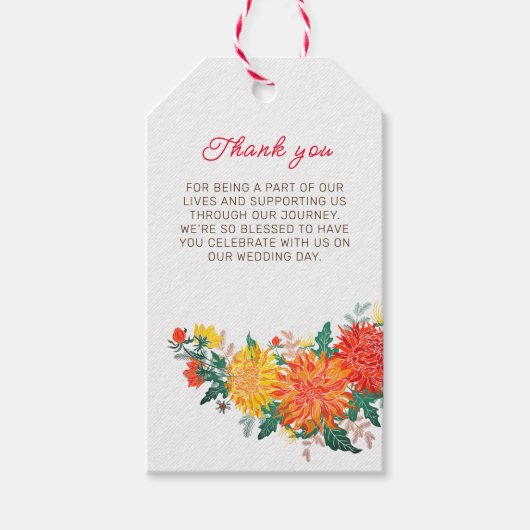 Pastel Orange Yellow Spring Dahlia Blume Hochzeit Geschenkanhänger (Vorderseite)