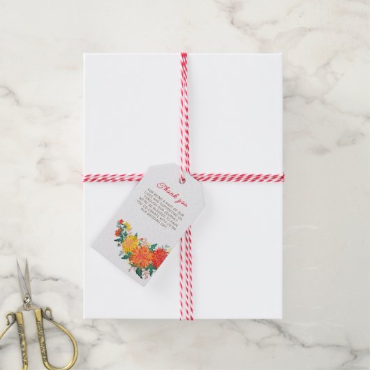 Pastel Orange Yellow Spring Dahlia Blume Hochzeit Geschenkanhänger (Mit Garn)