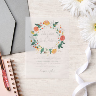 Pastel Orange Yellow Spring Dahlia Blume Hochzeit Pergament Einladungen