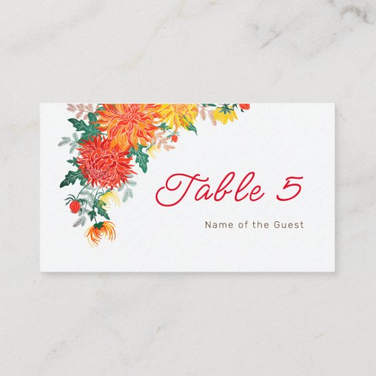 Pastel Orange Yellow Spring Dahlia Blume Hochzeit Platzkarte (Rückseite)