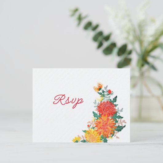 Pastel Orange Yellow Spring Dahlia Blume Hochzeit Postkarte (Stehend Vorderseite)