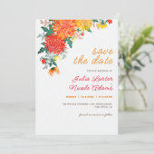 Pastel Orange Yellow Spring Dahlia Blume Hochzeit Save The Date (Stehend Vorderseite)