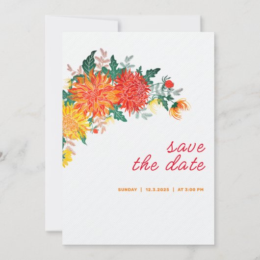 Pastel Orange Yellow Spring Dahlia Blume Hochzeit Save The Date (Rückseite)