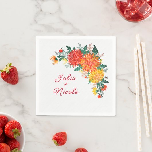 Pastel Orange Yellow Spring Dahlia Blume Hochzeit Serviette (Beispiel)