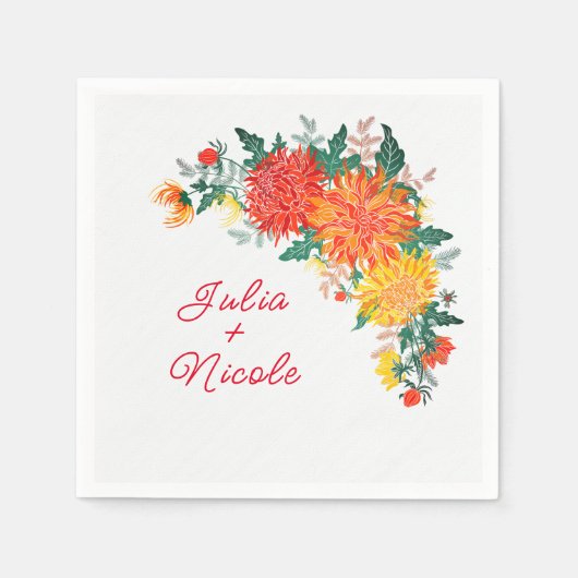 Pastel Orange Yellow Spring Dahlia Blume Hochzeit Serviette (Vorderseite)