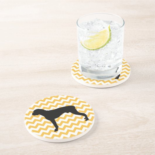 Pastel Orange Zickzack mit Boxer-Silhouette Untersetzer (Seite)