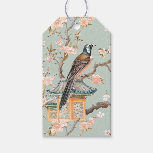 Pastel Orientalischer Vogel und Fruchtblüten Geschenkanhänger (Vorderseite)