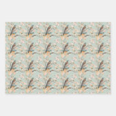 Pastel Orientalischer Vogel und Fruchtblüten Geschenkpapier Set (Vorderseite 3)