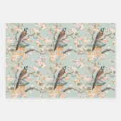 Pastel Orientalischer Vogel und Fruchtblüten Geschenkpapier Set (Vorderseite)