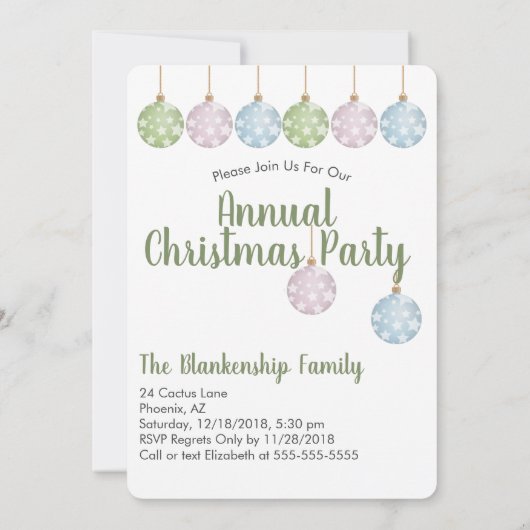 Pastel Ornaments Moderner Weihnachtsbaum Custom Einladung (Rückseite)