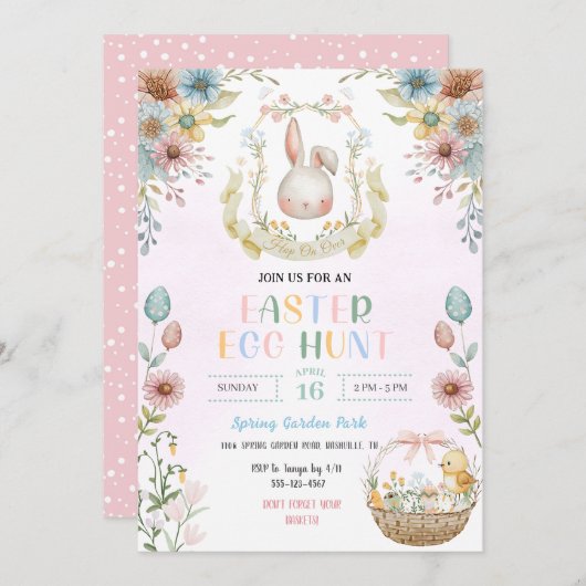 Pastel Oster Bunny Ostereier Hunt Einladung (Vorne/Hinten)