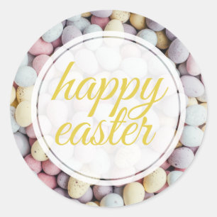 Pastel-Oster-Ei Frohe Ostern Schrift Runder Aufkleber
