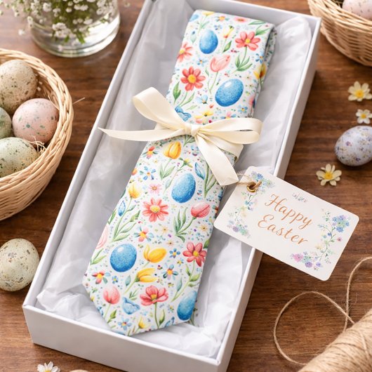 Pastel Oster mit Blume und Eiern Krawatte