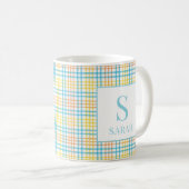 Pastel-Ostern-Frühling-Karo-Monogramm-Name Kaffeetasse (VorderseiteRechts)